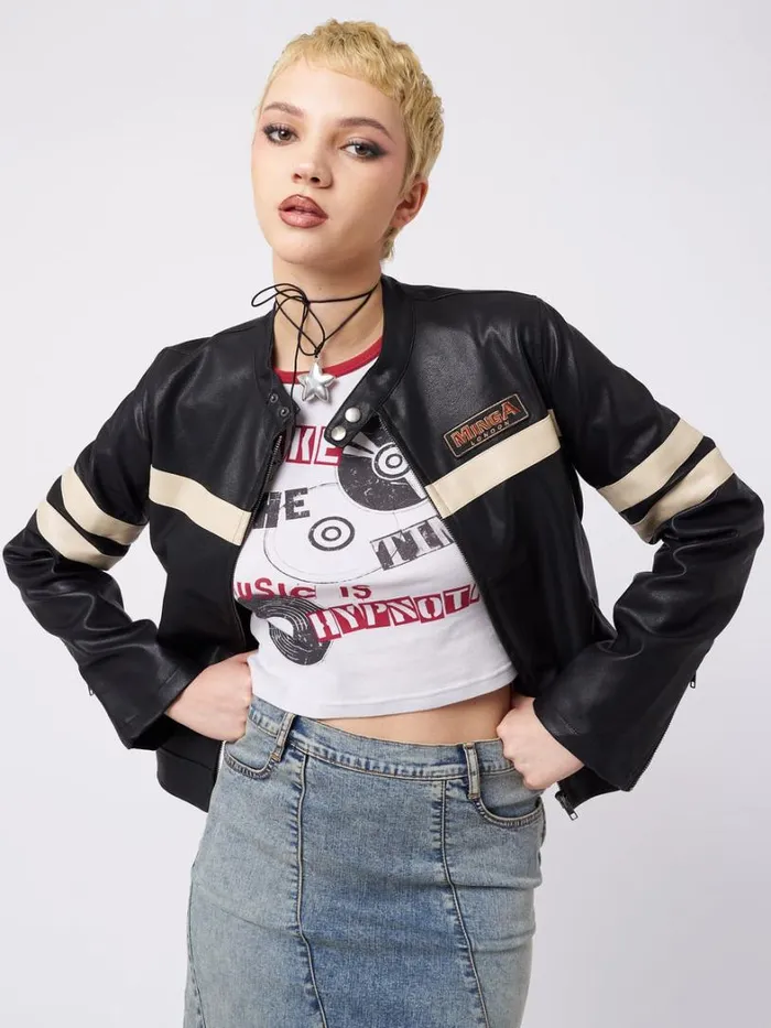 Clothing Minga London Jackets Chiara Black Vegan Racer Jacket