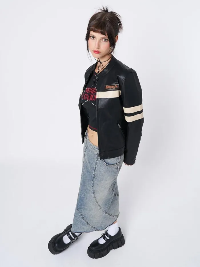 Clothing Minga London Jackets Chiara Black Vegan Racer Jacket