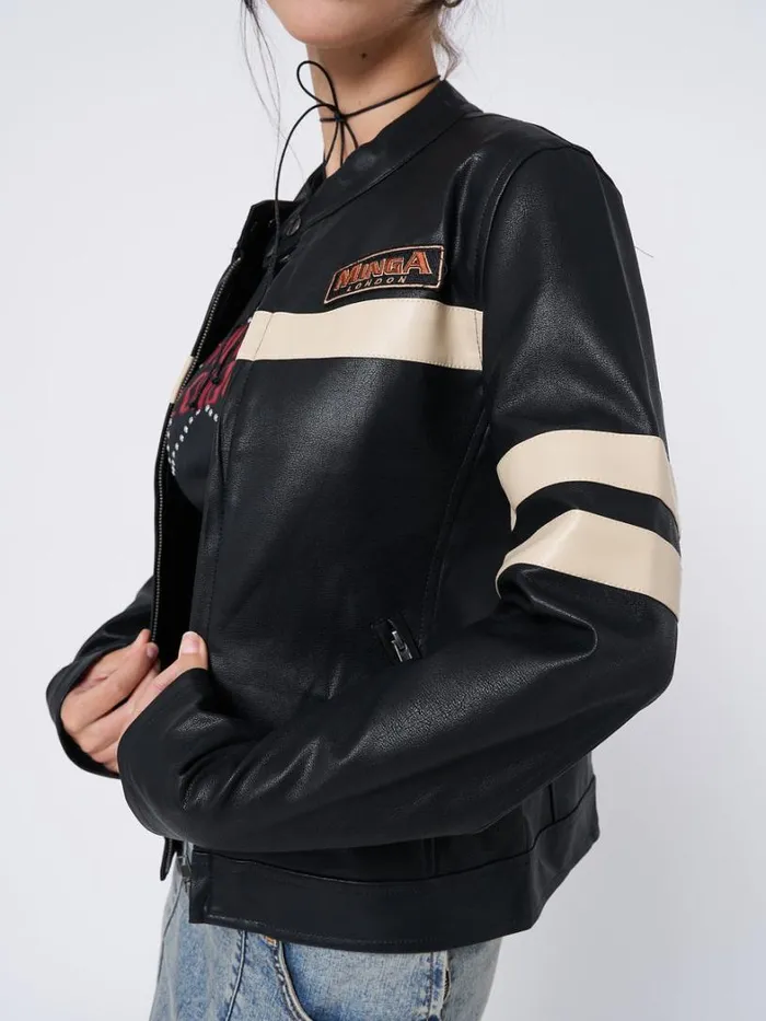Clothing Minga London Jackets Chiara Black Vegan Racer Jacket