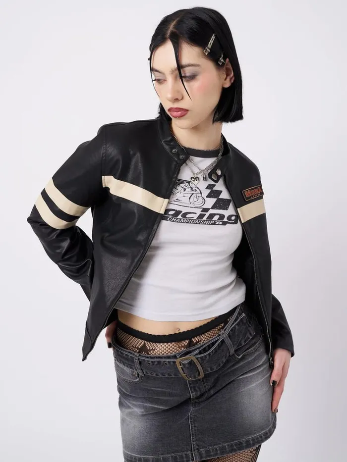 Clothing Minga London Jackets Chiara Black Vegan Racer Jacket