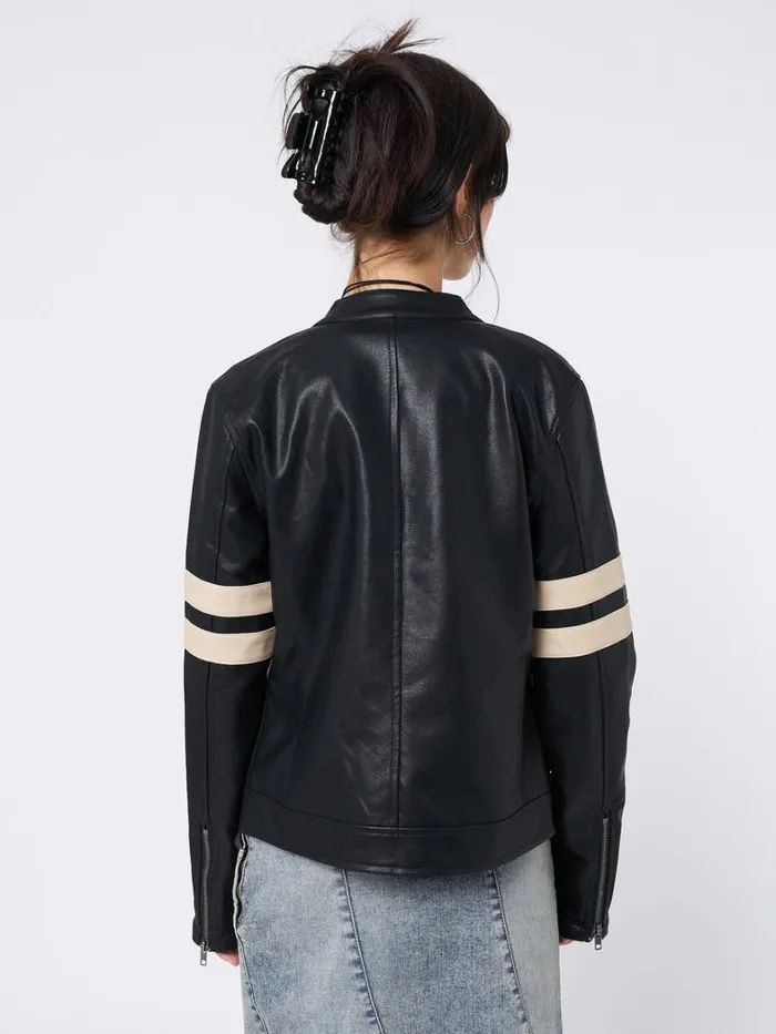 Clothing Minga London Jackets Chiara Black Vegan Racer Jacket