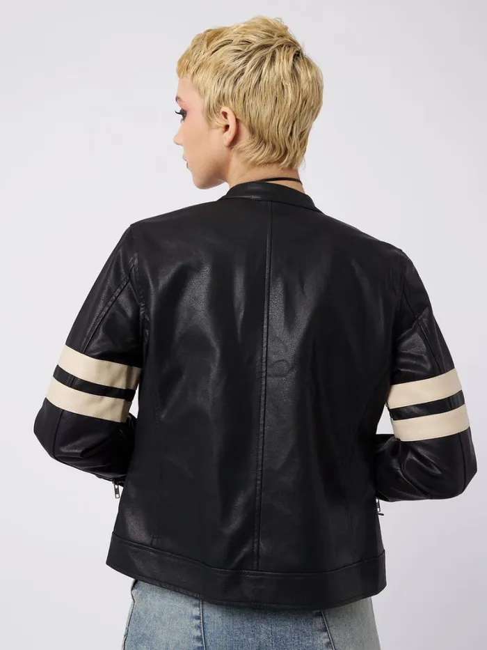 Clothing Minga London Jackets Chiara Black Vegan Racer Jacket