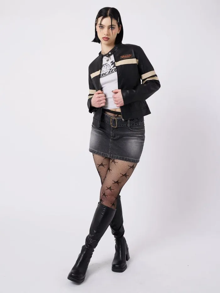 Clothing Minga London Jackets Chiara Black Vegan Racer Jacket