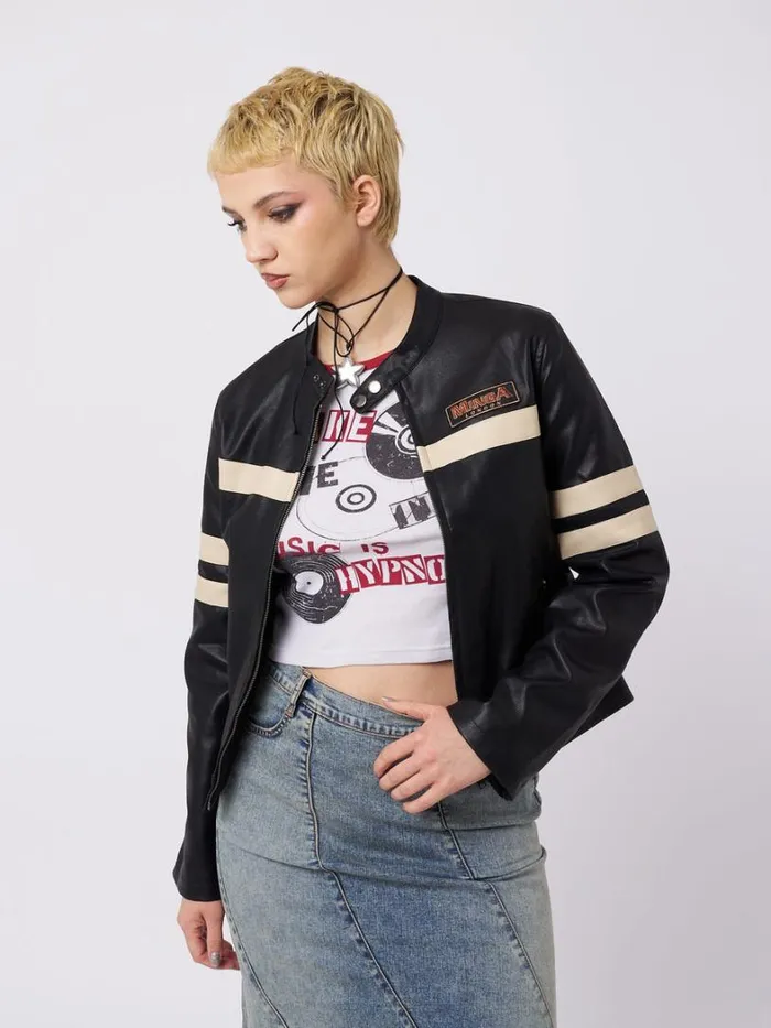 Clothing Minga London Jackets Chiara Black Vegan Racer Jacket