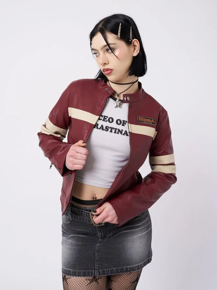 Clothing Minga London Jackets Chiara Red Vegan Racer Jacket