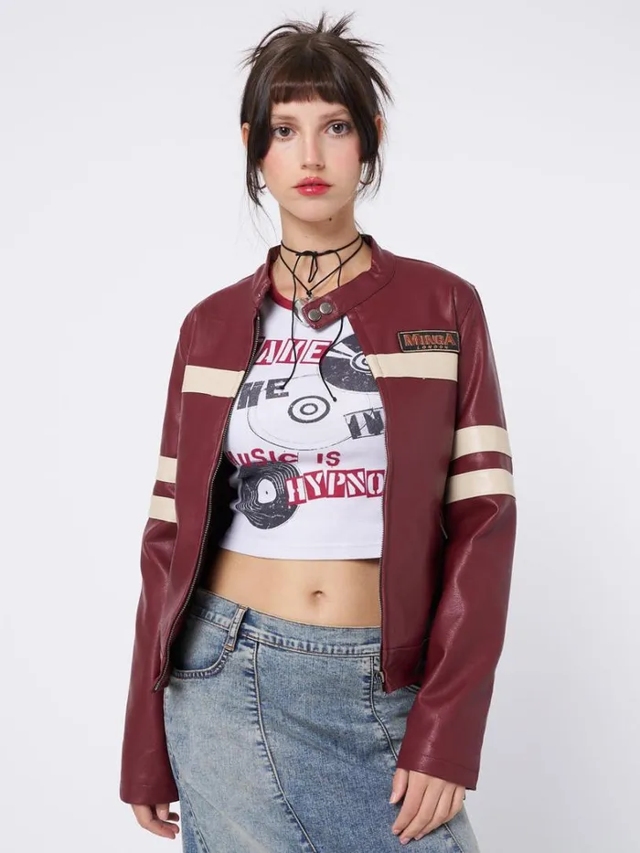 Clothing Minga London Jackets Chiara Red Vegan Racer Jacket
