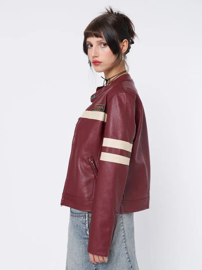 Clothing Minga London Jackets Chiara Red Vegan Racer Jacket