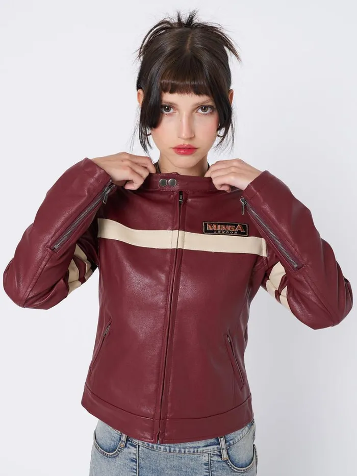 Clothing Minga London Jackets Chiara Red Vegan Racer Jacket