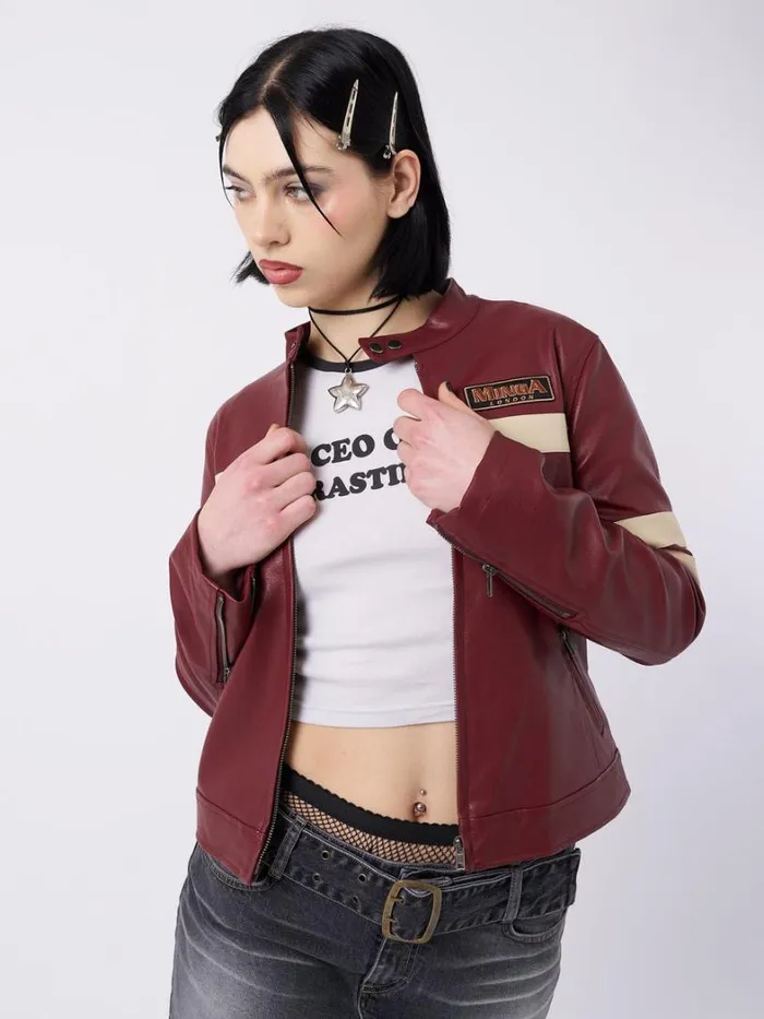Clothing Minga London Jackets Chiara Red Vegan Racer Jacket