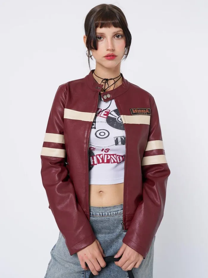 Clothing Minga London Jackets Chiara Red Vegan Racer Jacket