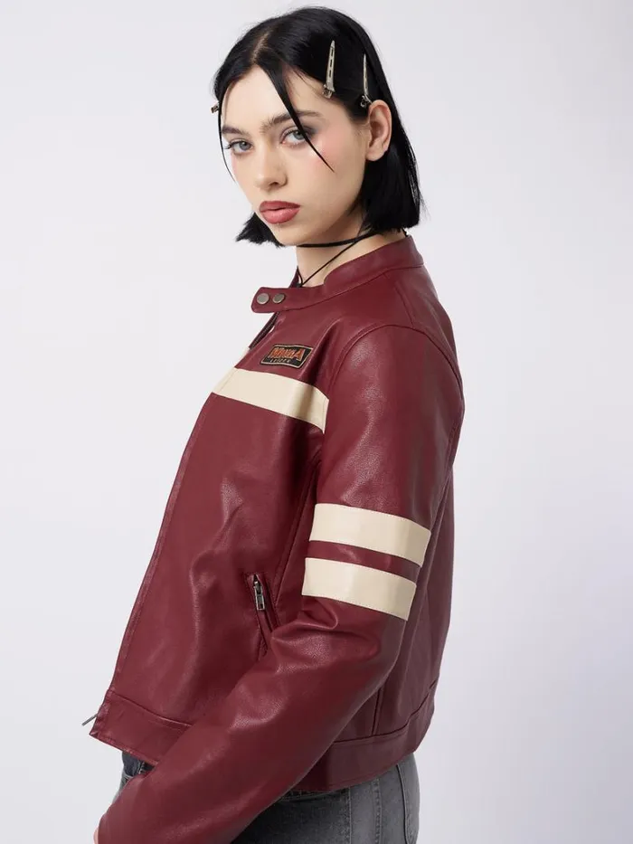 Clothing Minga London Jackets Chiara Red Vegan Racer Jacket