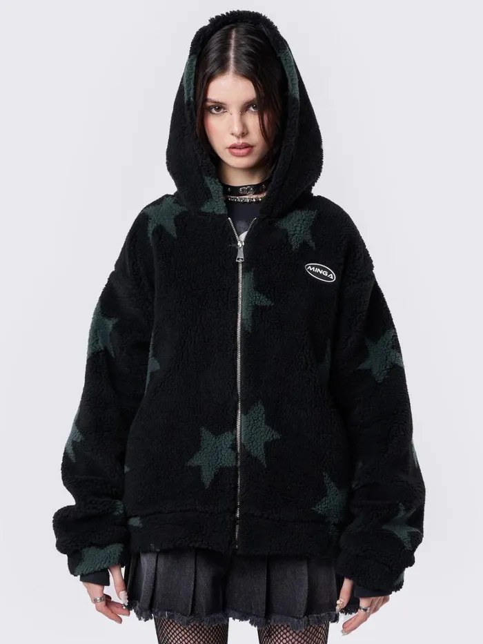 Clothing Minga London Jackets Fallen Star Fleece Zip Up Hooded Jacket