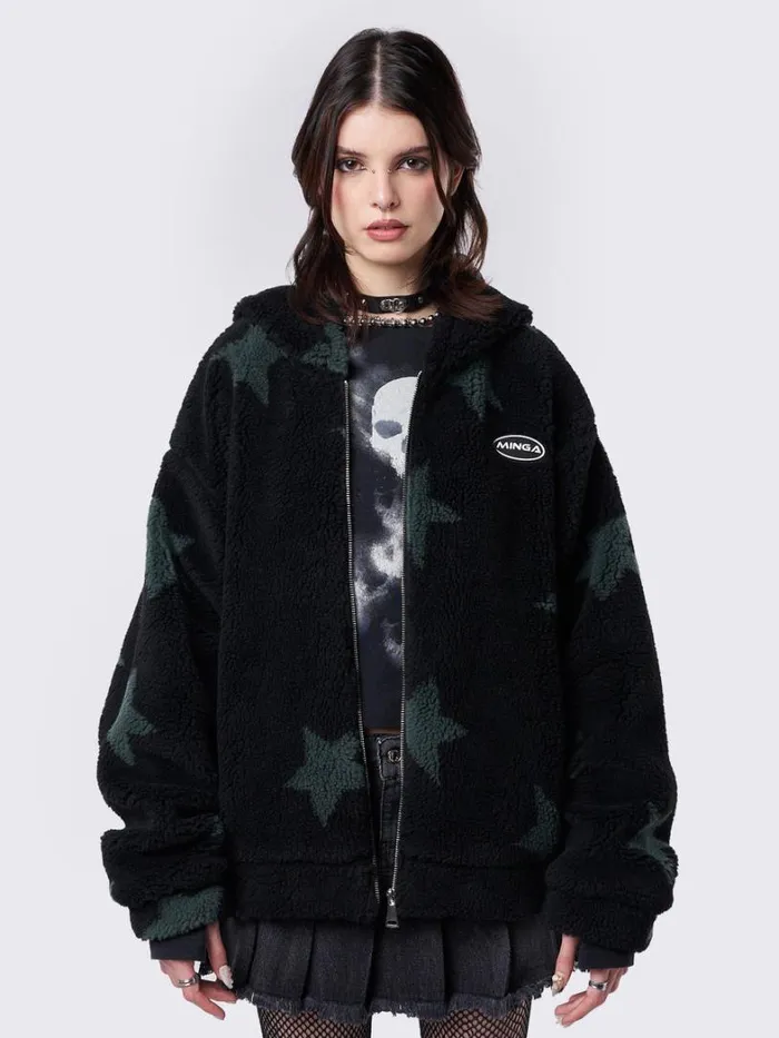 Clothing Minga London Jackets Fallen Star Fleece Zip Up Hooded Jacket