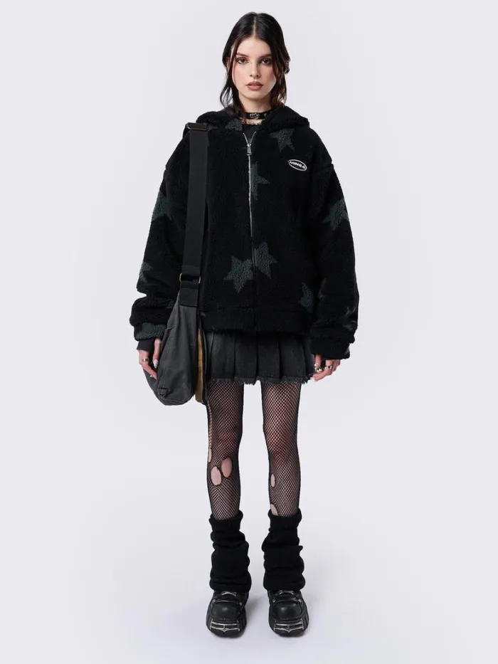 Clothing Minga London Jackets Fallen Star Fleece Zip Up Hooded Jacket