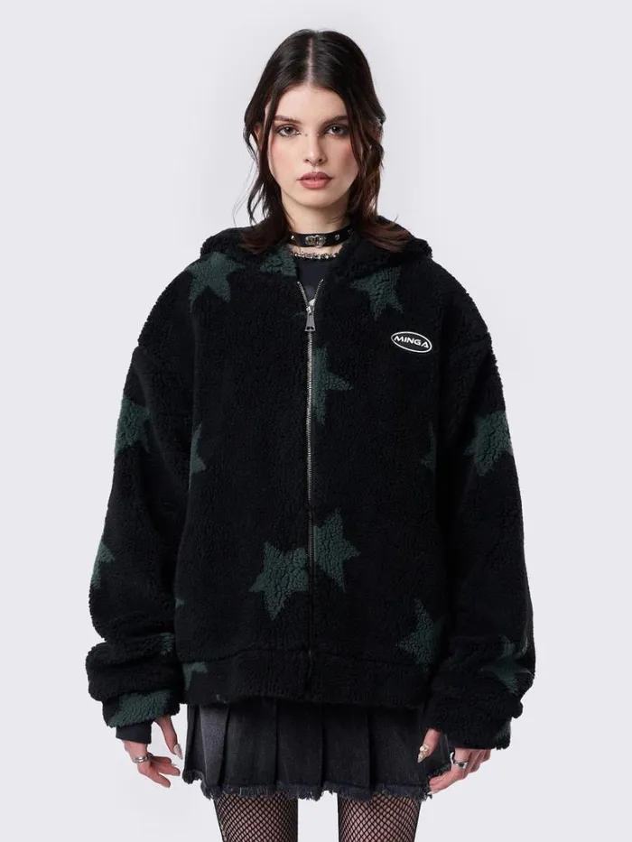 Clothing Minga London Jackets Fallen Star Fleece Zip Up Hooded Jacket