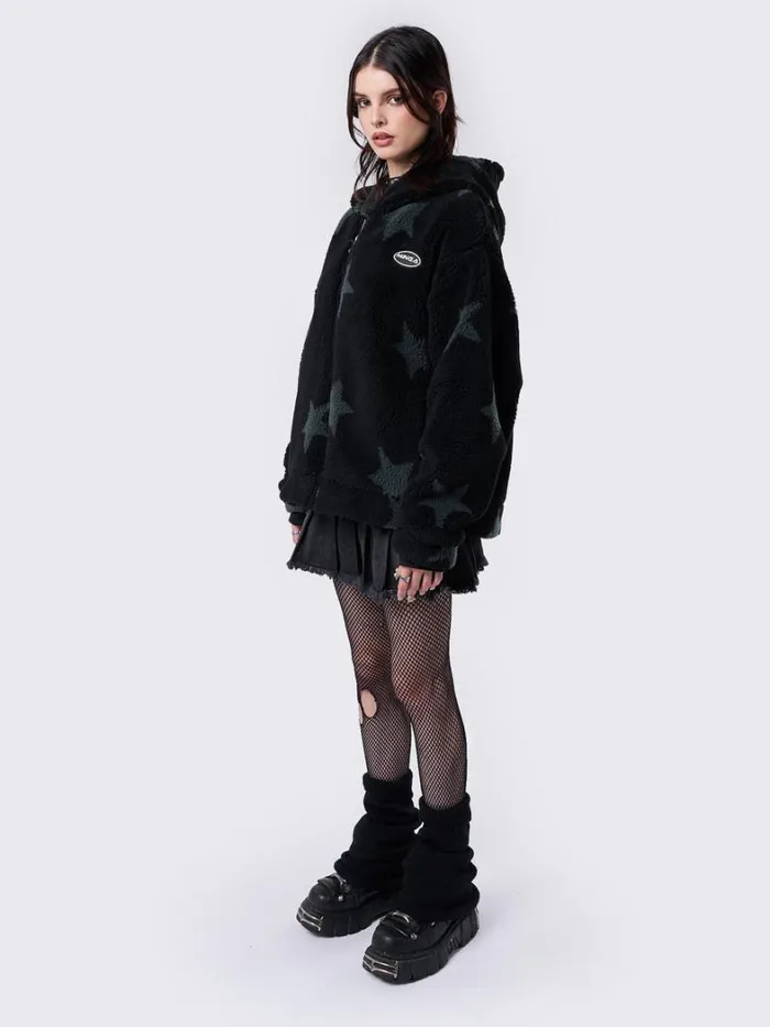 Clothing Minga London Jackets Fallen Star Fleece Zip Up Hooded Jacket