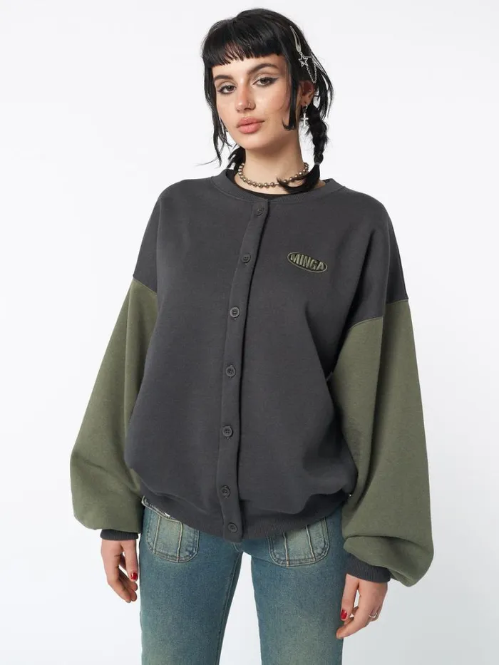 Clothing Minga London Jackets Ivy Black Green Oversized Bomber Jacket