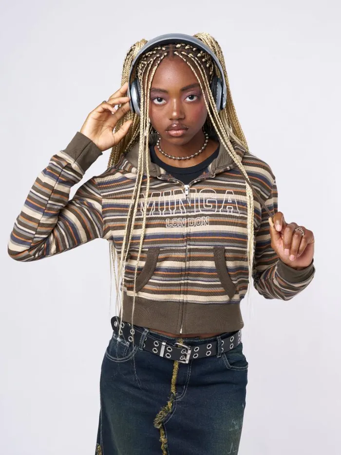 Clothing Minga London Jackets Minga Striped Cropped Zip Up Hoodie