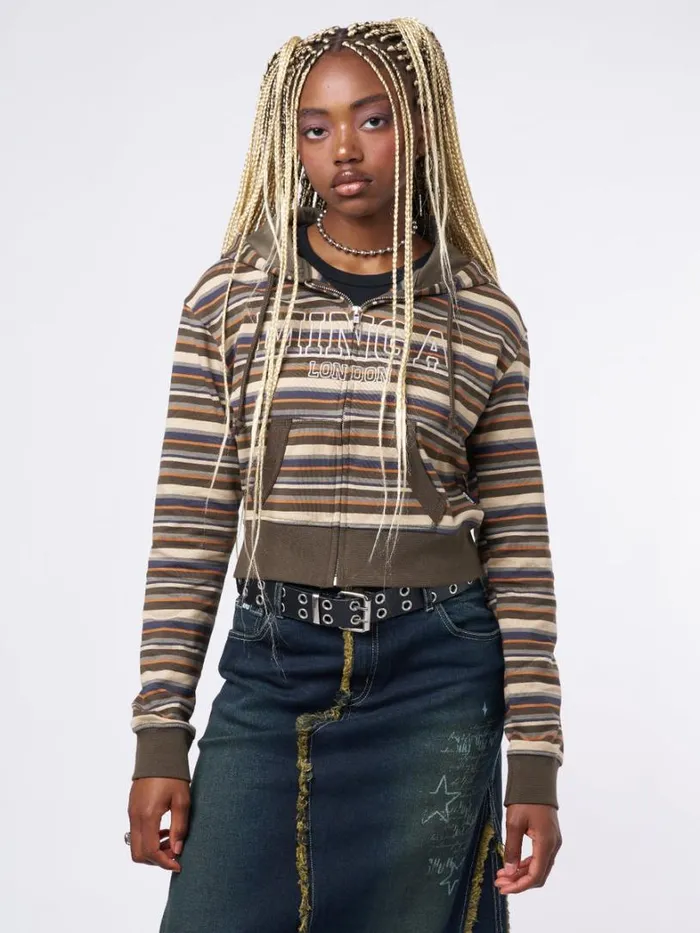 Clothing Minga London Jackets Minga Striped Cropped Zip Up Hoodie