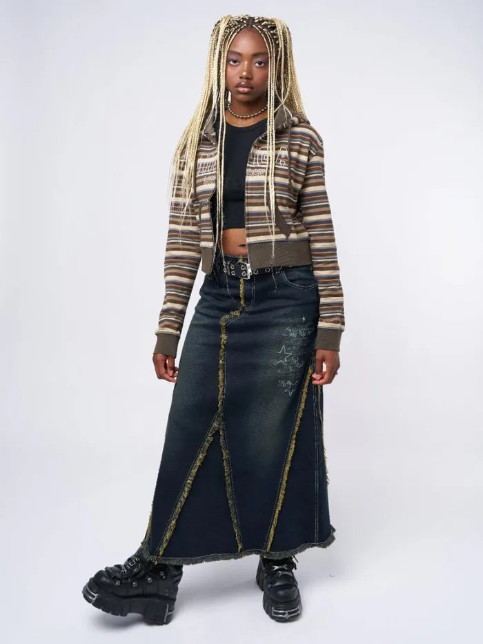 Clothing Minga London Jackets Minga Striped Cropped Zip Up Hoodie