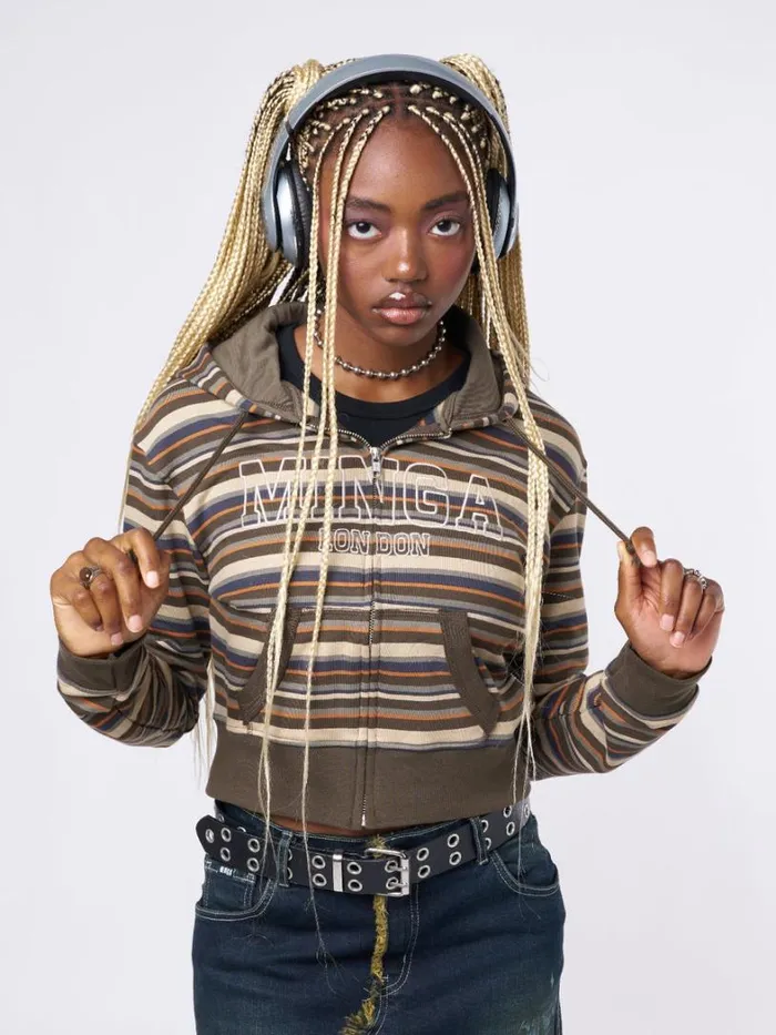 Clothing Minga London Jackets Minga Striped Cropped Zip Up Hoodie