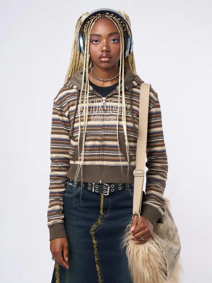Clothing Minga London Jackets Minga Striped Cropped Zip Up Hoodie