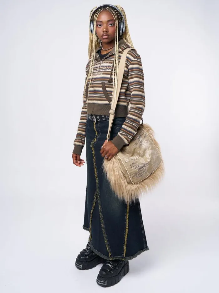 Clothing Minga London Jackets Minga Striped Cropped Zip Up Hoodie