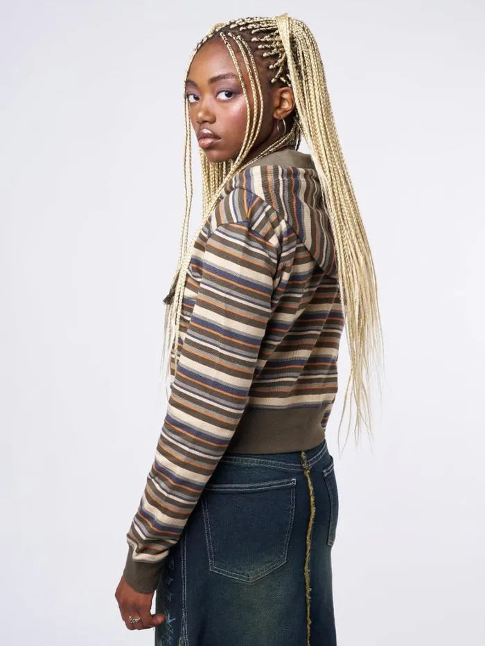 Clothing Minga London Jackets Minga Striped Cropped Zip Up Hoodie