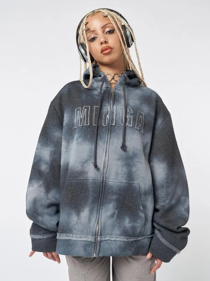 Clothing Minga London Jackets Minga Tie Dye Oversized Zip Up Hoodie