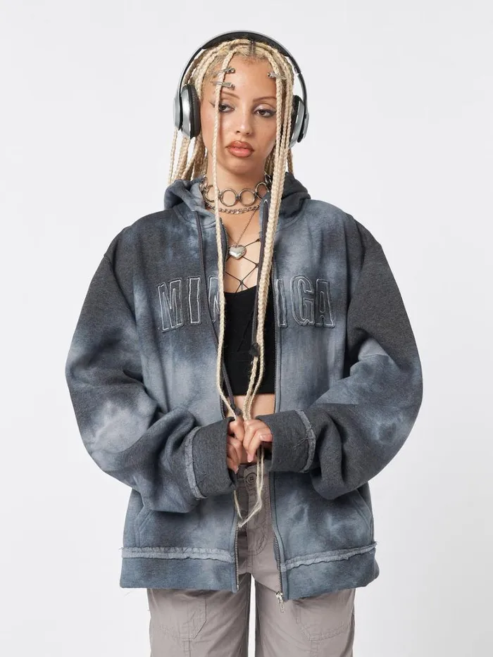 Clothing Minga London Jackets Minga Tie Dye Oversized Zip Up Hoodie