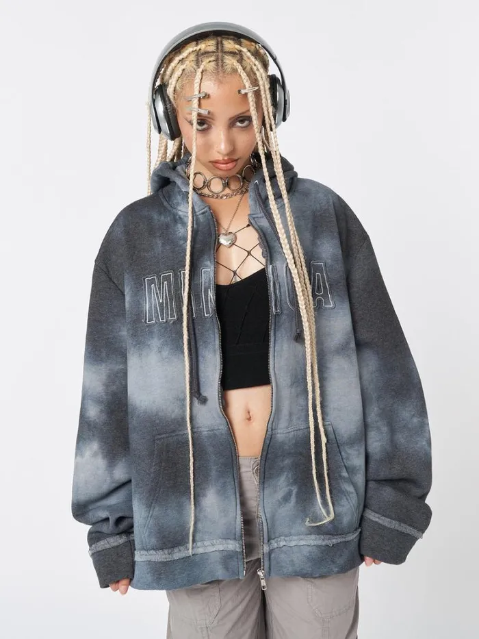 Clothing Minga London Jackets Minga Tie Dye Oversized Zip Up Hoodie