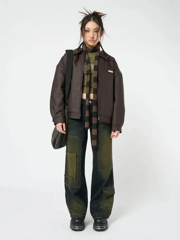 Clothing Minga London Jackets Nora Vegan Leather Bomber Jacket In Brown