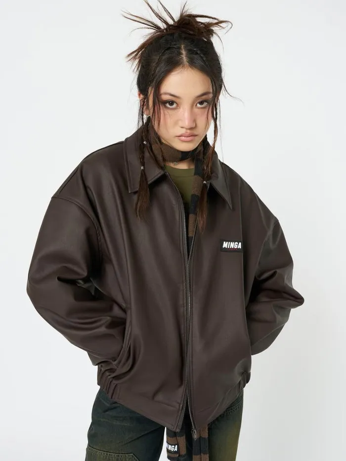 Clothing Minga London Jackets Nora Vegan Leather Bomber Jacket In Brown