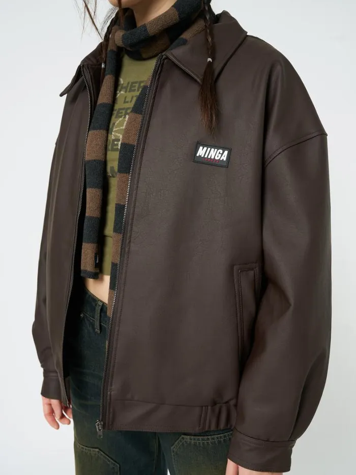 Clothing Minga London Jackets Nora Vegan Leather Bomber Jacket In Brown