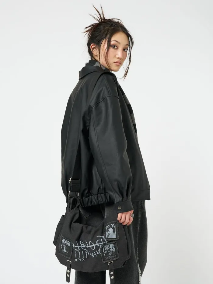 Clothing Minga London Jackets Olivia Vegan Leather Bomber Jacket In Black