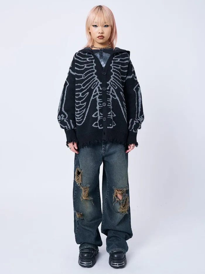 Clothing Minga London Jackets XRay Jacquard Black Hooded Knit Cardigan