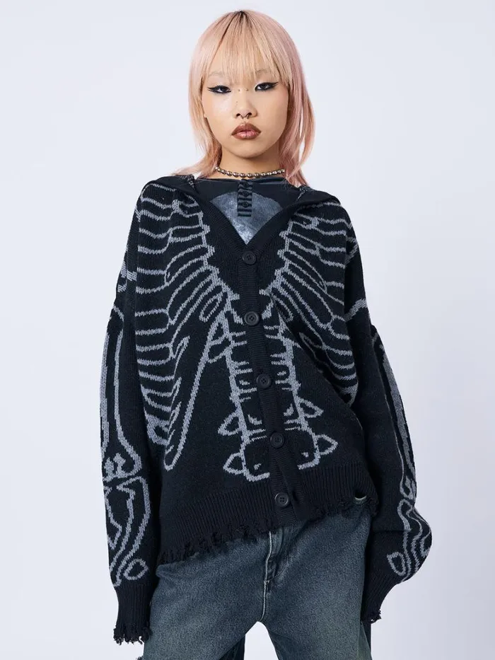 Clothing Minga London Jackets XRay Jacquard Black Hooded Knit Cardigan