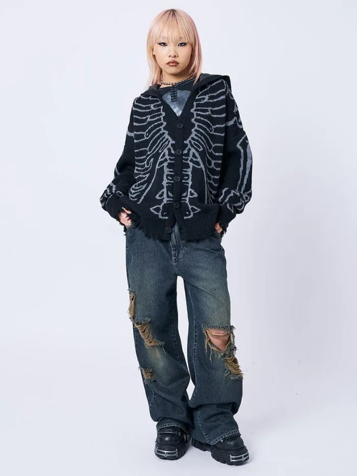 Clothing Minga London Jackets XRay Jacquard Black Hooded Knit Cardigan