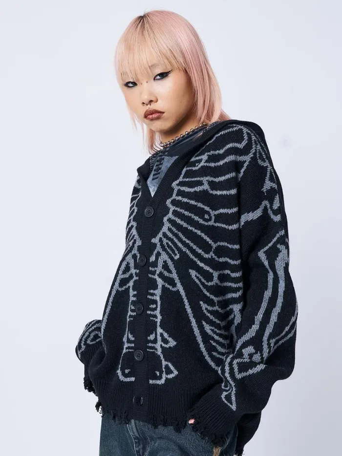 Clothing Minga London Jackets XRay Jacquard Black Hooded Knit Cardigan