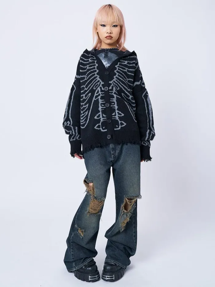 Clothing Minga London Jackets XRay Jacquard Black Hooded Knit Cardigan