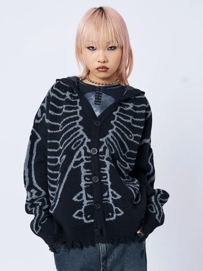 Clothing Minga London Jackets XRay Jacquard Black Hooded Knit Cardigan