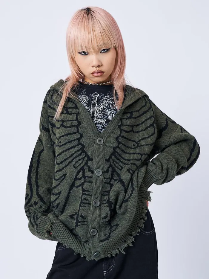 Clothing Minga London Jackets Xray Jacquard Green Hooded Knit Cardigan