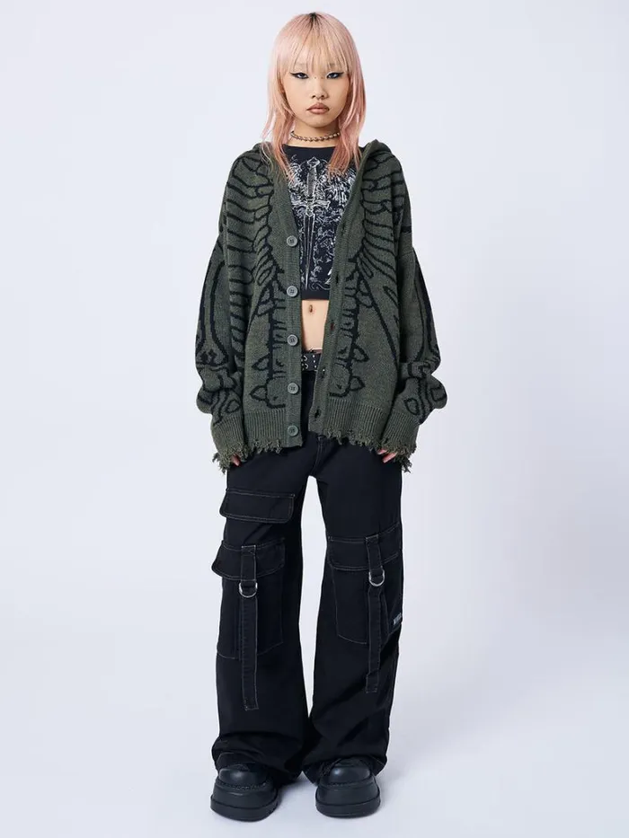 Clothing Minga London Jackets Xray Jacquard Green Hooded Knit Cardigan
