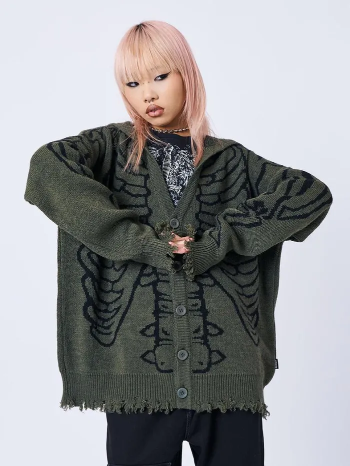 Clothing Minga London Jackets Xray Jacquard Green Hooded Knit Cardigan