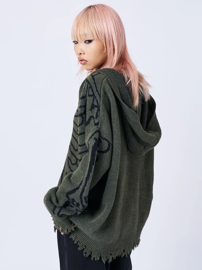 Clothing Minga London Jackets Xray Jacquard Green Hooded Knit Cardigan
