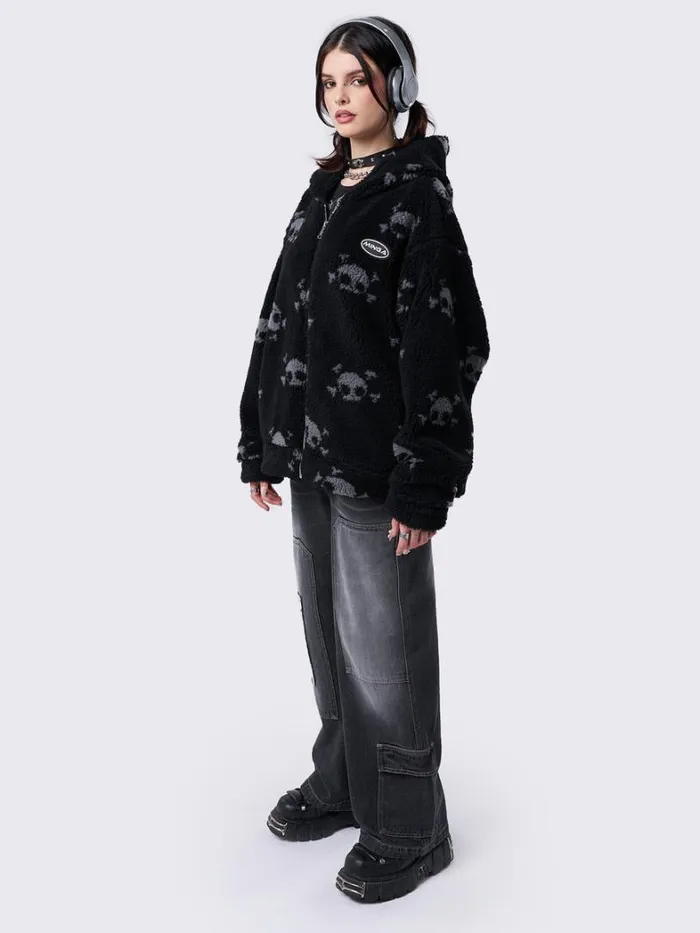 Clothing Minga London Jackets Zaya Skull Fleece Zip Up Hooded Jacket