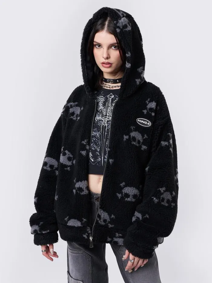 Clothing Minga London Jackets Zaya Skull Fleece Zip Up Hooded Jacket