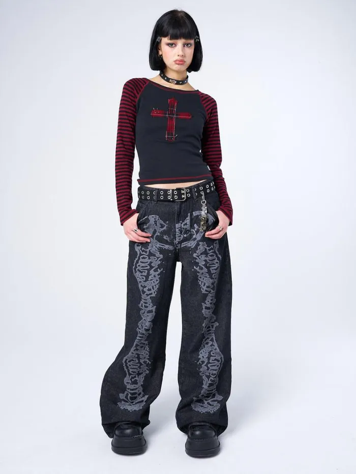 Clothing Minga London Jeans Bones Black Washed Jeans