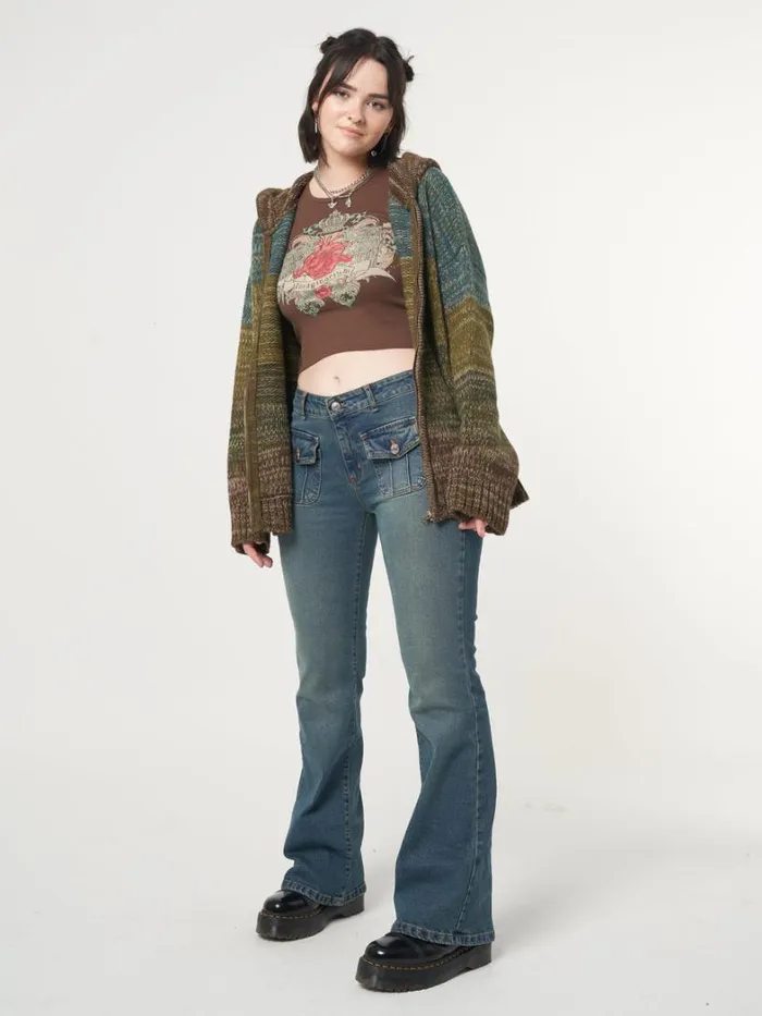 Clothing Minga London Jeans Jade Overdye Front Pocket Flare Jeans