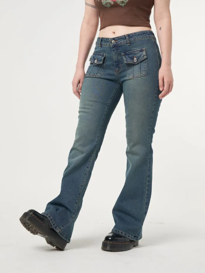 Clothing Minga London Jeans Jade Overdye Front Pocket Flare Jeans